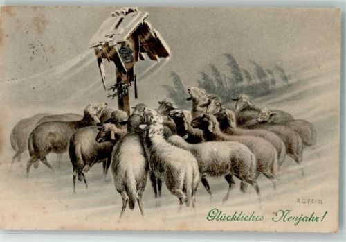 1909 M. Munk Nr. 472 Neujahr Schafherde Bildstock