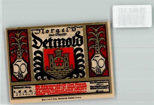 Detmold 1920 50 Pfg Gutschein Nr. 1343203