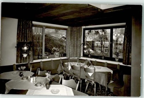 Oberstaufen Gasthaus Pius Gastraum Blumen Fenster Ort handschriftlich Foto Original aus Archiv eines Ansichtskartenverlags