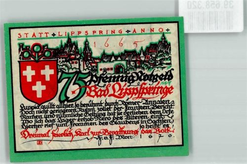 Bad Lippspringe 1921 75 Pfennig Die Sachsentaufe Karls d. Gr. a.d. Quelle d. Lippe Anno 776