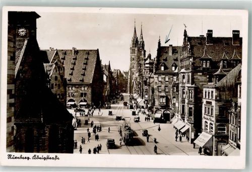 Nürnberg WK II Königstraße Straßenbahn Auto