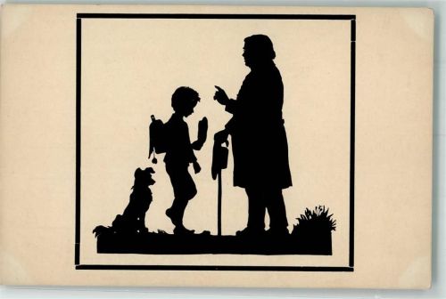 sign. Schirmer Anna Kind Hund Serie 130 12 Sihouetten F.A. Ackermann `s Kunstverlag Nr. 1605