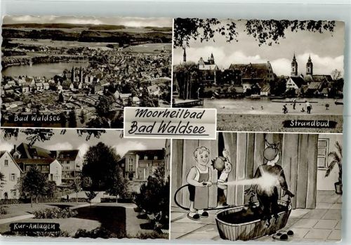 Bad Waldsee 1959 Schwimmbad Kuranlagen Karikatur Fliegeraufnahme