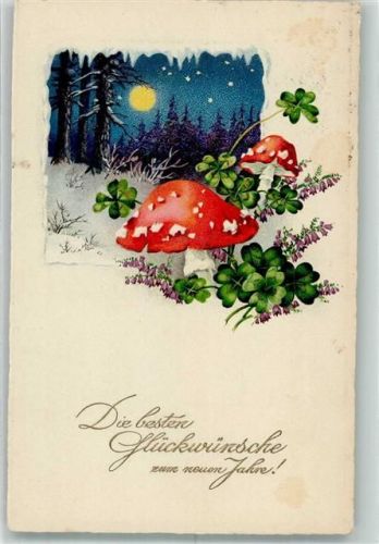 Neujahr Glückwunsch Fliegenpilz Klee Erika Nr. 5297