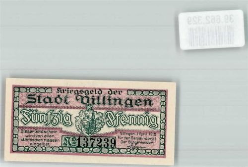 Villingen 1918 50 Pfennig Kriegsgeld Altes Rathaus No. 137239