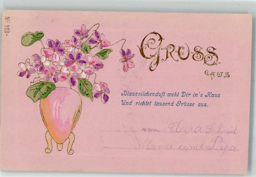 1901 Veilchen in Vase Spruch Gruss aus