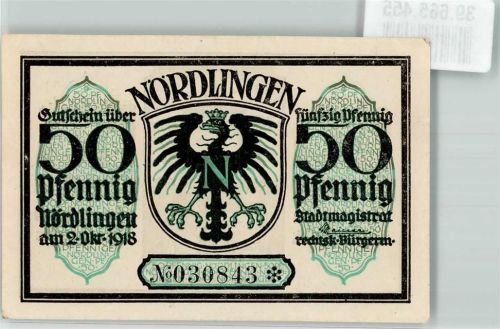 Nördlingen 1918 50 Pfennig Gutschein No. 030843