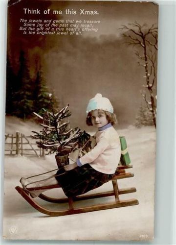 1913 Kind Weihnachten Schlitten Winter Nr. 3169