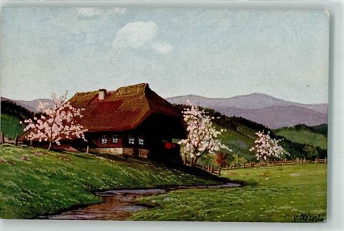 1909 Ein einsamer Schwarzwaldhof in frühlingshafter Landschaft Verlag Geschwister Moos Serie V No. 10