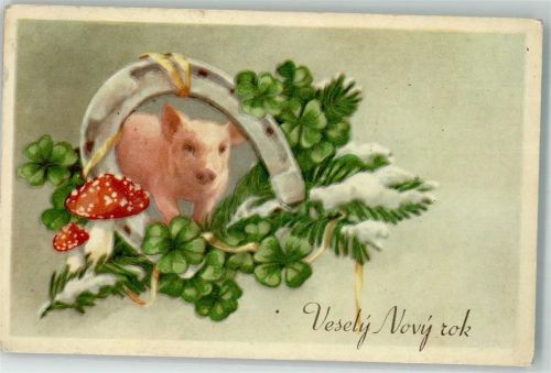 1930 Schwein Pilz Glücksklee Vesely Novy rok Neujahr
