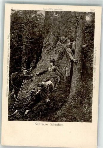1900 Kritische Situation versteckte Erotik Frauen beim Bergsteigen Verlag Carl Mittag Friedrichroda Nr. 6