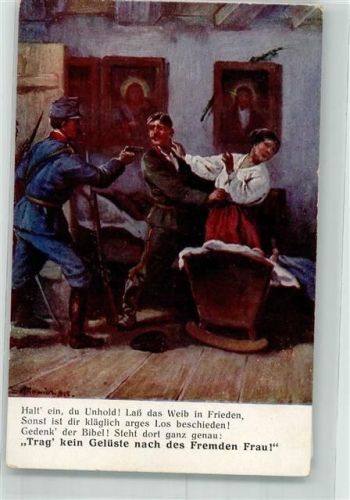 1915 Landser schützt mit vorgehaltener Pistole eine Frau vor einem feindlichen Soldaten