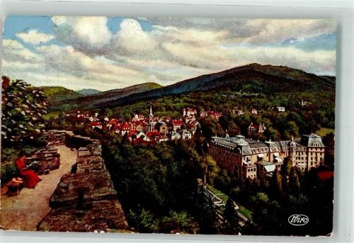 Badenweiler Von der Ruine mit Römerbad und Blauen WIRO Kirche Frau Hut Bank