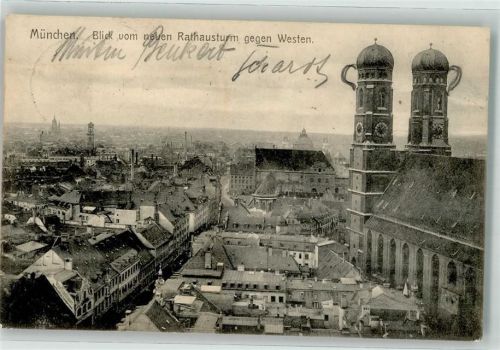 München 1909 Blick vom neuen Rathausturm gegen Westen Frauenkirche Fabrik Turm Kirche