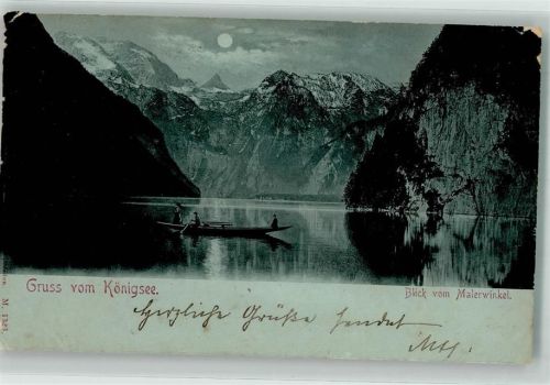 Schönau 1898 Gruss vom Königssee Nächtliche Bootsfahrt