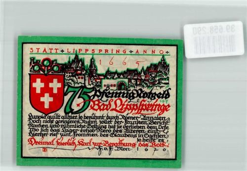 Bad Lippspringe 1921 75 Pfennig Die Sachsentaufe Karls d. Gr. a.d. Quelle d. Lippe Anno 776