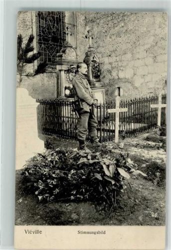 Vieville 1915 Soldat am Grab Briefstempel Bayr. Ers. Div. Inf. -Mun. -Kol. 3 E