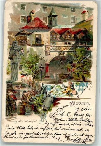 München 1900 Lithographie Gasthaus Hofbräuhaus