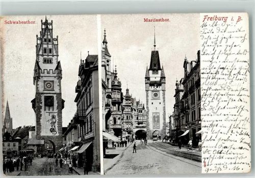 Freiburg 1906 Schwabentor Martinstor Straßenbahn