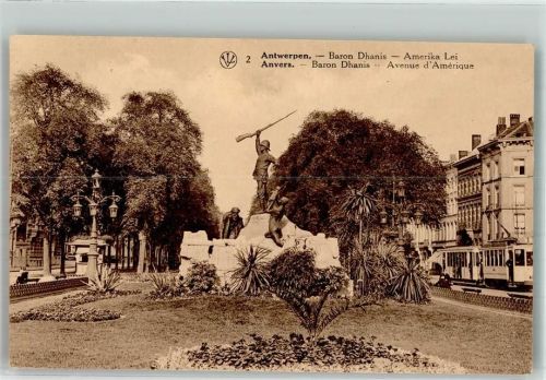 Antwerpen 1929 Denkmal Baron Dhanis Straßenbahn Avenue d´Amerique