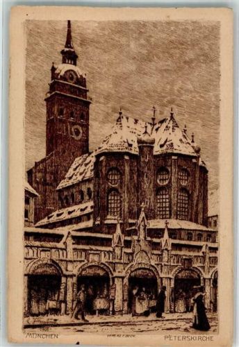 München 1908 Peterskirche im Winter Verlag Beck