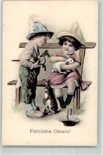 1900 Kinder Holzpferd Hase Ostereier Ostern