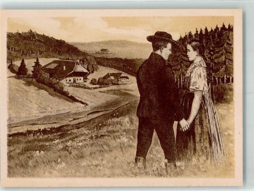Ein junges Paar vor einem einsamen Gehöft Celi Kunstkarte Nr. 128