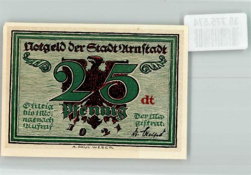 Arnstadt 1921 25 Pfennig dt Schwarzenburger Hof