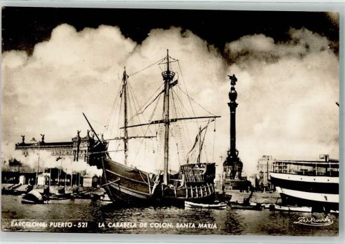 Barcelona Hafen Segelschiff Santa Maria Denkmal Säule