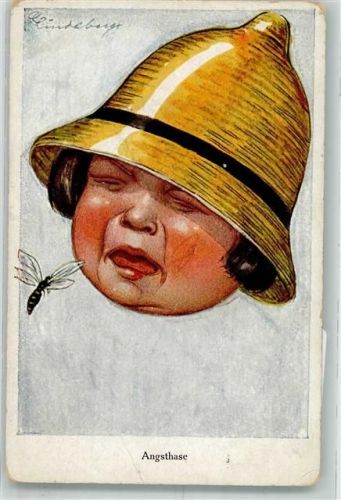 Angsthase Ein Kind weint beim Anblick eines fliegenden Insektes Verlag Neue Meister Nr. 257 Künstlerkarte