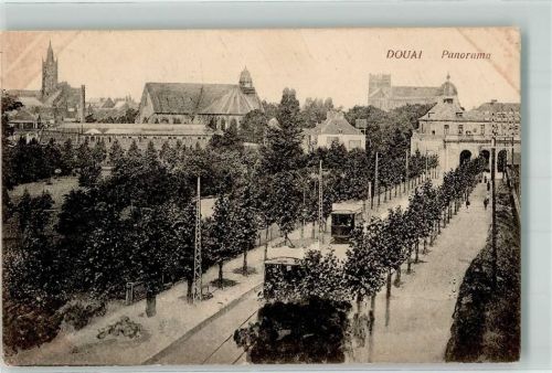 Douai 1915 Straßenbahn Kirche Feldpost WK I 6.Armee-Div.