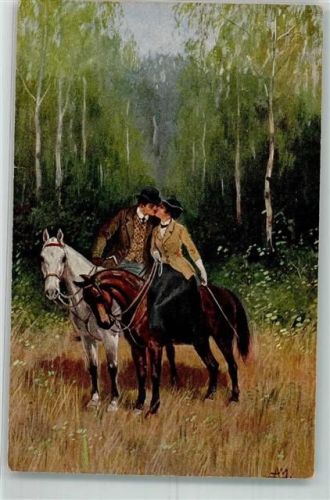 1919 Pferde Frau Paar Was sich der Wald erzählt Deutsche Kunst Nr.635
