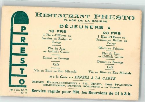 Bordeaux Gasthaus Restaurant Presto Speisekarte Place de la Bourse