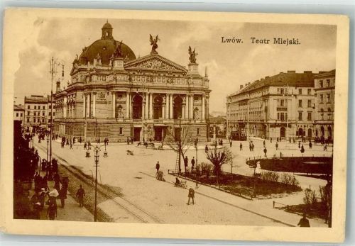 Lemberg Theaterplatz Straßenbahn Feldpost Kgl.Preuss. 107. Inf.Div.