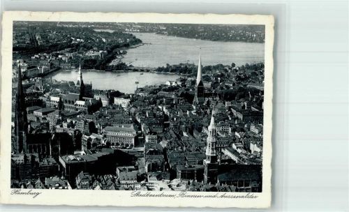 Hamburg 1938 Fliegeraufnahme vom Stadtzentrum mit Binnen- und Außenalster Fotograf de Laffoilie Verlag Hans Andres Nr. 9015