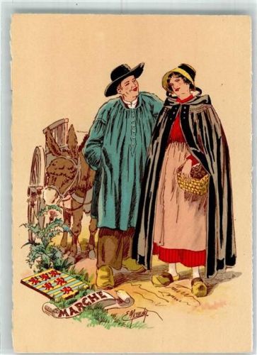 sign. Mauoly E. Marche historische Provinz Frau Holzschuhe Esel Wappen