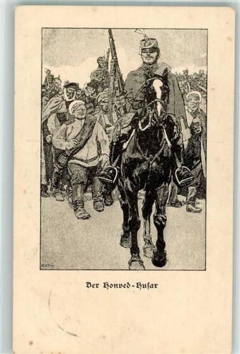 1916 Ein ungarischer Honved-Husar in Uniform hoch zu Pferd Thöny's Kriegspostkarten Nr. 4 Feldpost Guenzburg