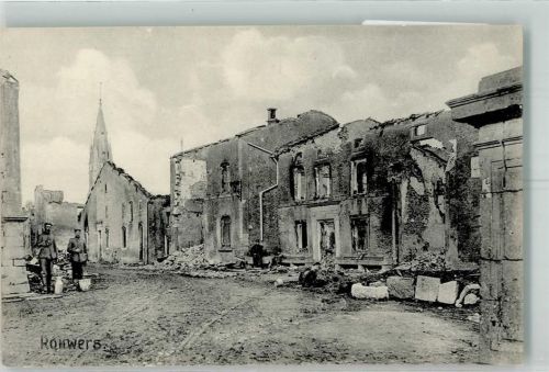 Valleroy 1914 Kirche Trümmer Soldaten Ort handschriftlich Rouwers