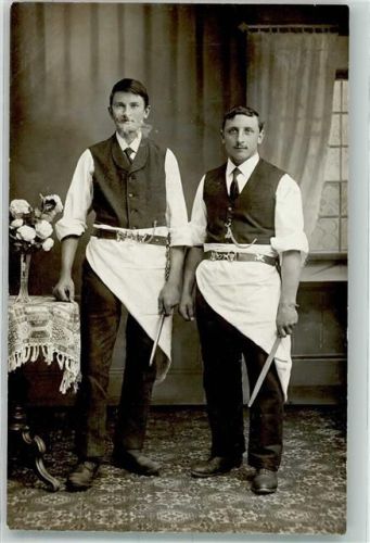 Foto Friedrich Müller , Buchs St. Gallen Beruf Kellner Koch mit Messer Foto AK
