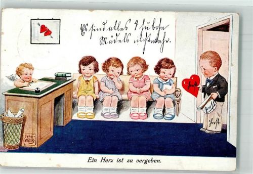 1931 Verlag WSSB 8863/2 Amor am Schreibtisch Tintenfass , Kinder mit Herz