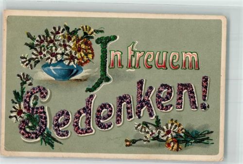 mit Glimmer/Glitzerauflage In treuem Gedenken Veilchen Blumen SVD Serie 3163-6 Feldpost