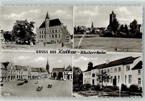Kalkar Markt m. Rathaus Blick zur Nicolaikirche Kurheim Oldtimer