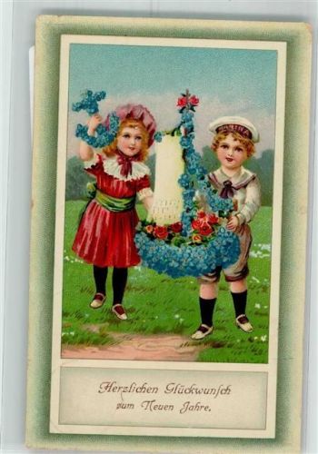 1913 Anker und Segelbott aus Blüten Kinder Matrosenanzug Neujahr