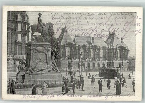 Lille 1915 Denkmal Faidherbe Straßenbahn Palais des Beaux-Arts Feldpost WK I 24.Inf.Div.