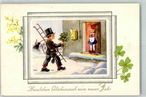 1945 Neujahr Kinderpoesie Glücksklee Briefkasten