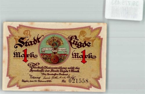 Lügde 1921 1 Mark Nr. 021558 Feuerszene Ostern 1920