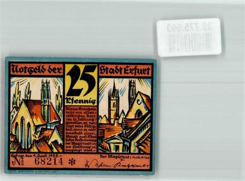 Erfurt 1920 25 Pfennig No. 68214