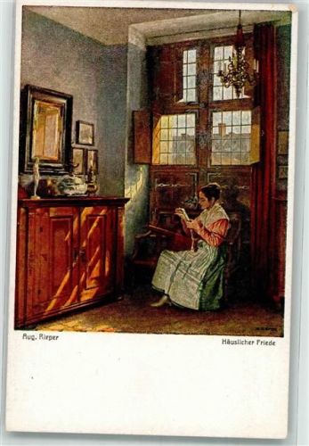 sign. Rieper Aug. : Frau Buch lesen Interieur Interieur Offizielle Postkarte der Münchner Kunst Ausstellung Nr. 398