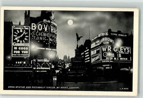 London Denkmal Eros Statue Piccadilly Circus bei Nacht Mondschein