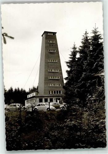Kirchhundem Aussichtsturm Rhein-Weser-Turm VW-Käfer Mercedes Ort handschrfitlich Foto Original aus Archiv eines Ansichtskartenverlags